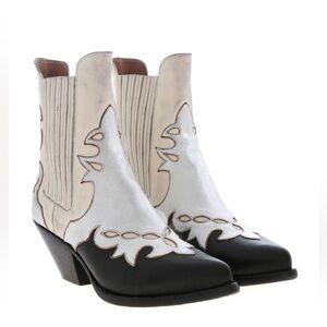 Buttero Texan Ankle Boots Black White Western Panels Size 9.5 Distressed Cowgirl